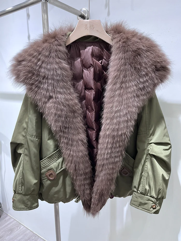 2025 Winter Warm Puffer Jackets Women Real Natural Real Fox Fur Collar Goose Down Jackets Thick Female Coats Outwear
