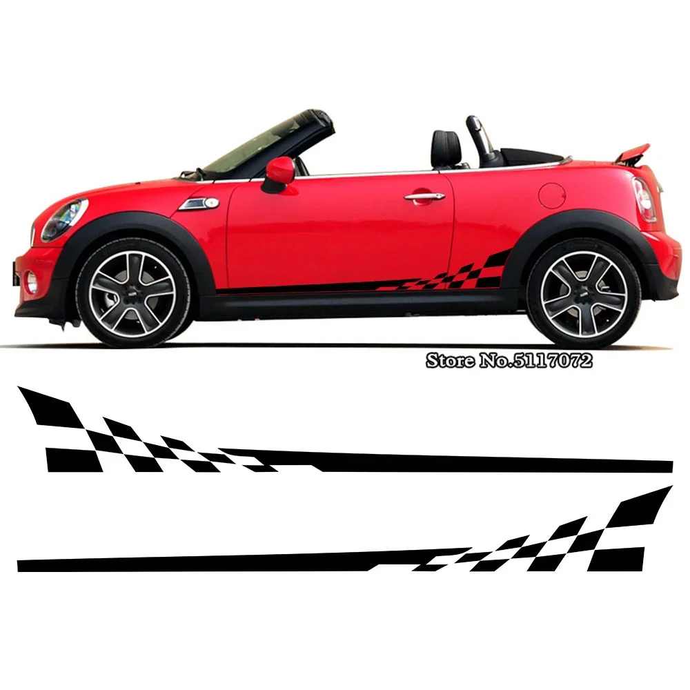 2 PCS Car Styling Checkerboard Checkered Flag Door Side Stripes Decal Decor Stickers for MINI Cooper Coupe R58 Roadster R59