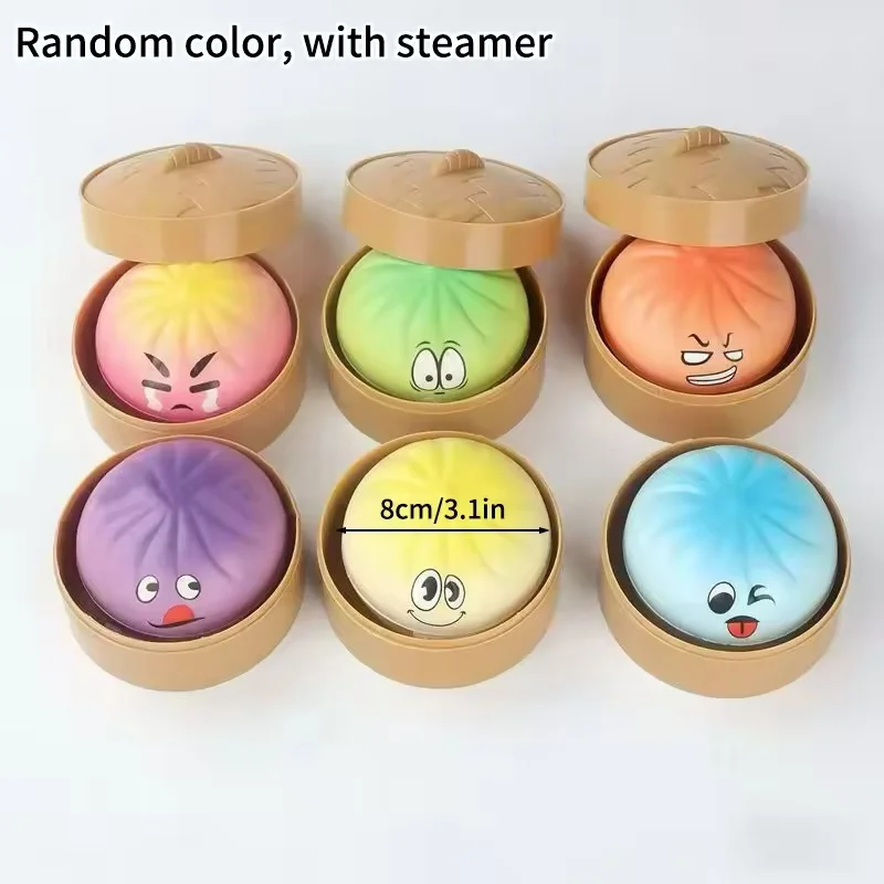 Simulation Food Squishies Bun with Steamer Soft Fidget Sensory Ornaments Colorful Dumpling Squishes Stress Balls Desk Ornaments