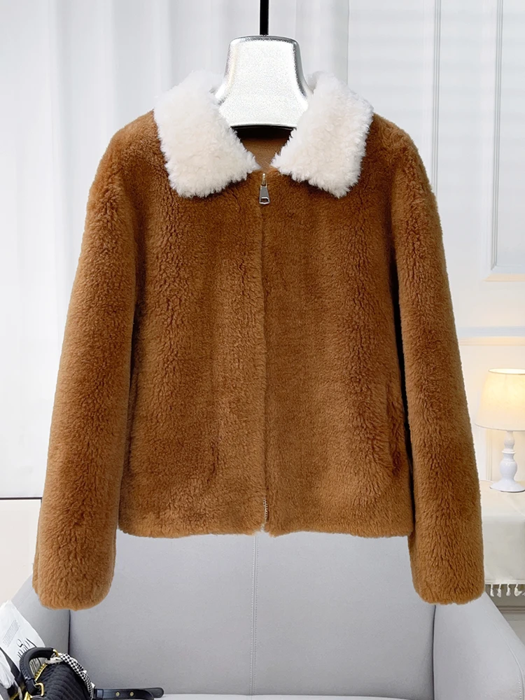 

2024 Autumn/Winter New Contrast Color Lamb Fleece and Fur Integrated Fur Coat for Women's Grain Down Sheep Cutting Short Korean