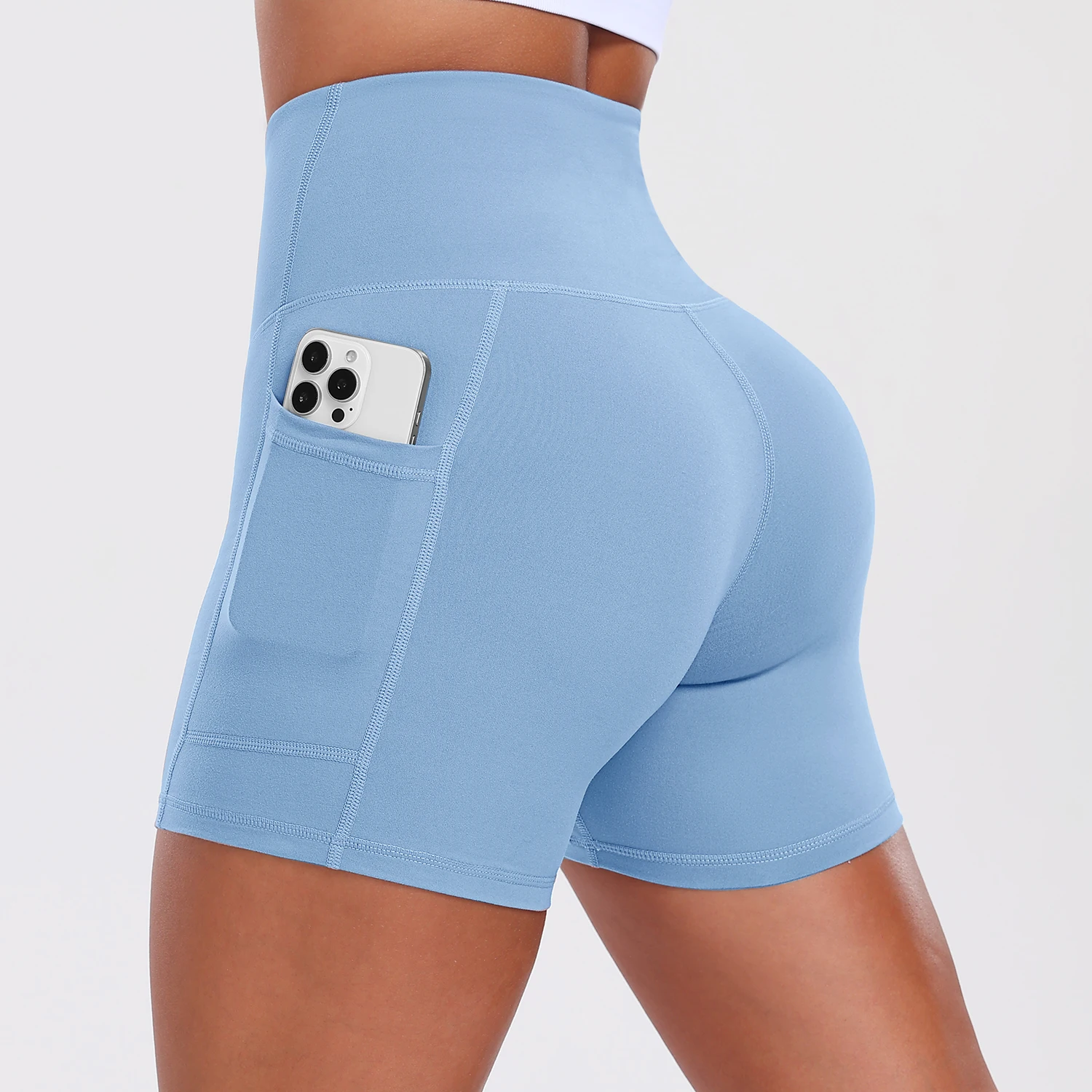 

Women's Solid Color High Waist Yoga Shorts With Pockets Summer Slim Hip Lifting Pants For Cycling Running Sports Gym Pilates