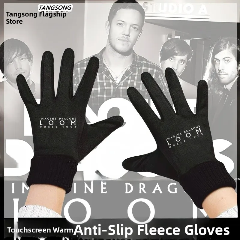 

Washed Black Imagine Dragons Concert Fleece Lined Cycling Gloves Warm Touchscreen Compatible Mid-Thick Unisex Gloves