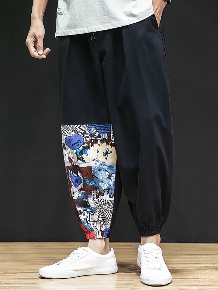 اليابانية القطن الكتان عادية بنطال رياضي الرجال الصيف الحرير الجليد السراويل الفضفاضة الذكور المشي واسعة الساق فضفاض Sweatpants الصينية