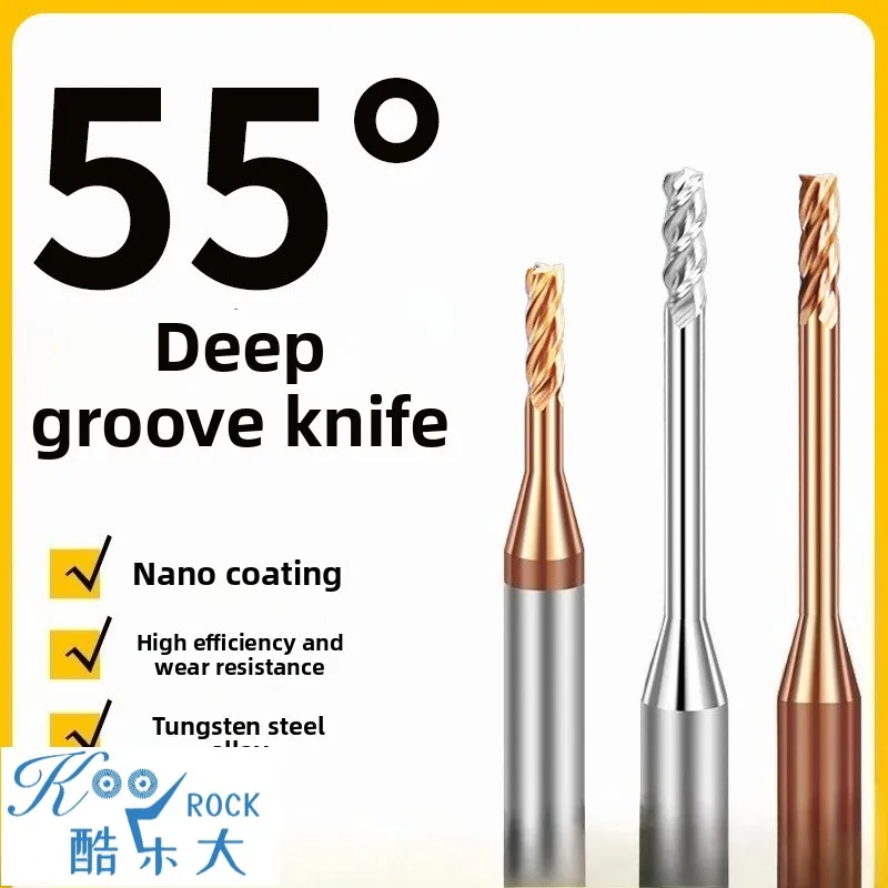 

55° Deep Groove Tungsten Steel Milling Cutter 2/3/4 Flutes Extended Neck for Steel/Aluminum, Micro Diameter & Recessing