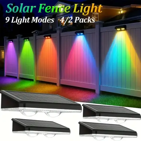 4/2 Packs Solar Fence Decorative Lights RGB Outdoor Smart Lighting for Christmas Halloween Shopping Malls Garages Stairs Garden