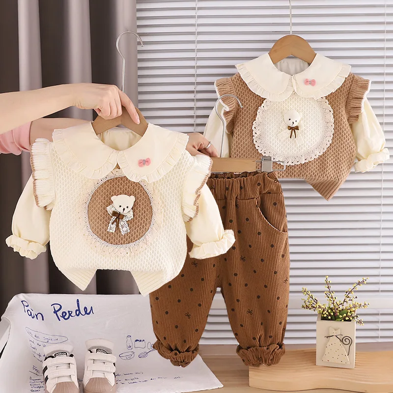 New Spring Autumn Baby Girls Clothes Children Vest Shirt Pants 3Pcs/Sets Infant Clothing Toddler Casual Costume Kids Tracksuits