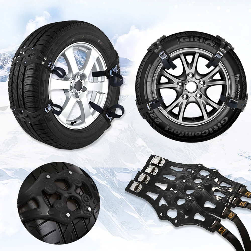 

4Pcs Winter Roadway Safety Tire Car Anti-skid Safety Double buckle TPU Chains Adjustable Snow Snap Skid Wheel chains