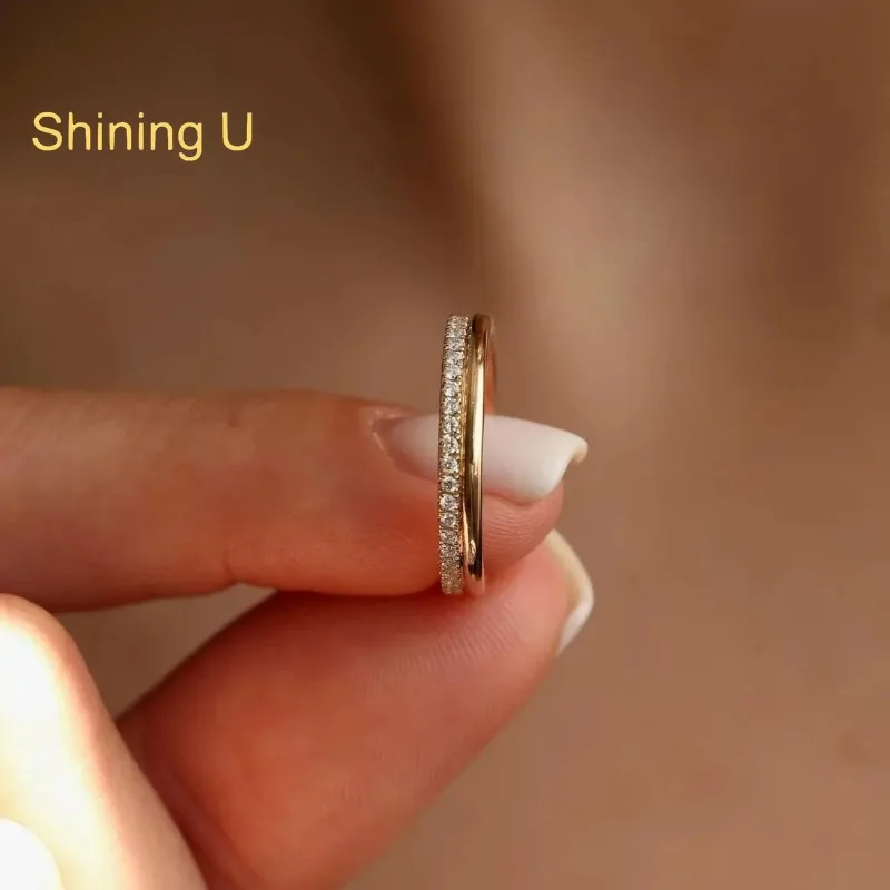 Shining U 925 Sterling Silver Full Row High Carbon Diamond Gems Ring for Women Fine Jewelry Summer