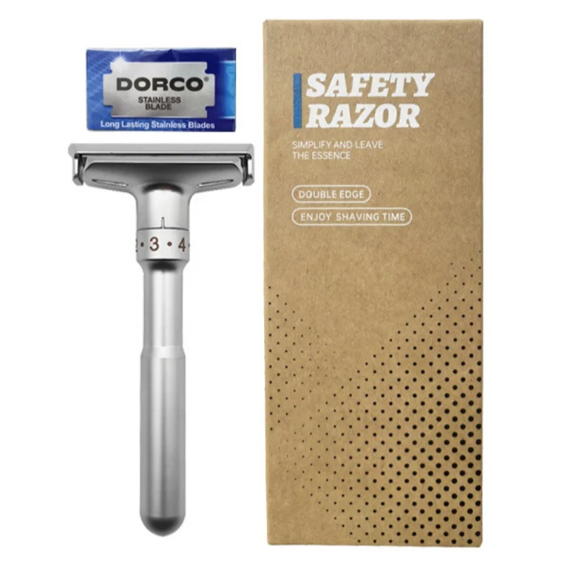 Adjustable Classic Manual Safety Razor With 5 Blades Double Edge Zinc Alloy Razor For Men's Shaving Barber Tool