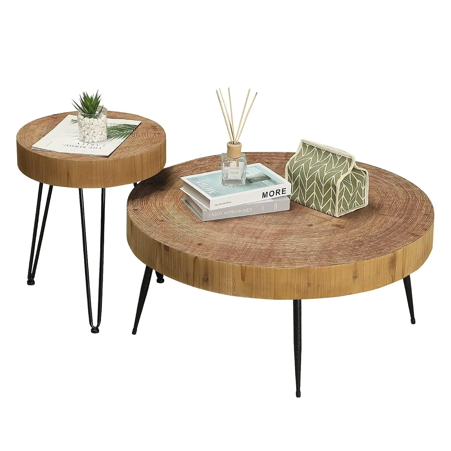 Farmhouse Round Coffee Table Set of 2, Cocktail Table Sets, Customized