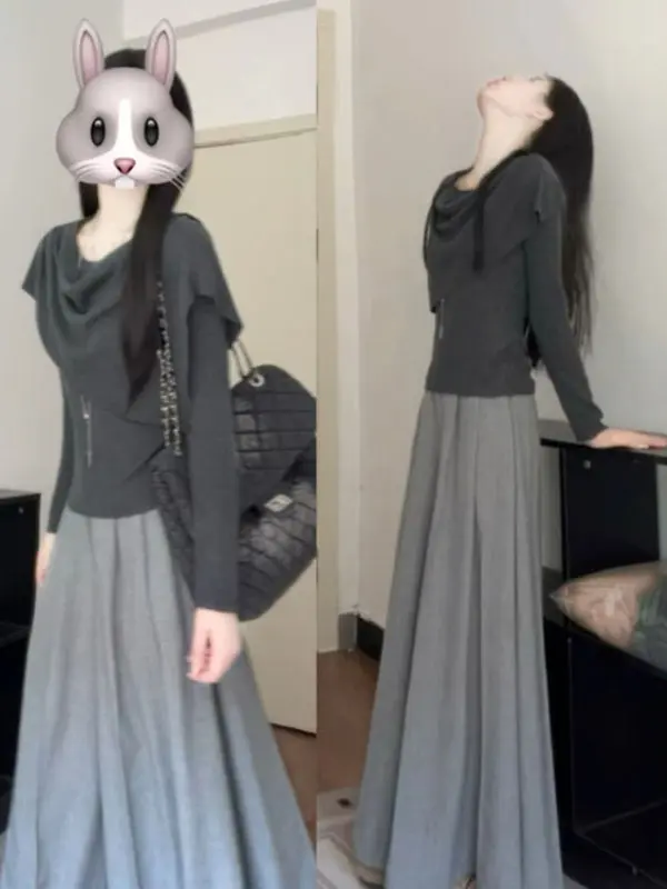 

Laid-ba Loose Knitwear Casual Pants Two-piece Set Small Size Clete OOTD Spring 2026 Faion Ensemble Comfortable Cotton