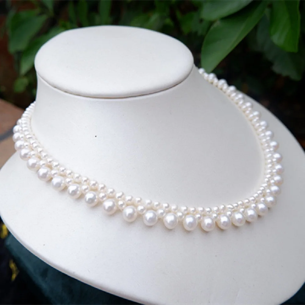 Hand woven pearl necklace AAAA3-7mm natural white pearl necklace 38cm chain silver extension buckle