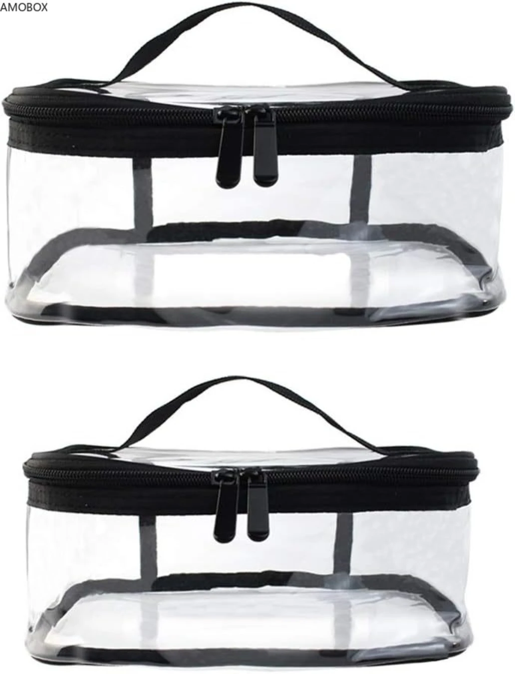 AMOBOX-Portable Clear Makeup Bag with Zipper, Waterproof Cosmetics Bag, Carry Pouch, with Handle for Vacation,Bathroom