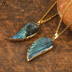 Luxury Flash Labradorite Angel Wing Pendant Necklaces Women Fashion Rainbow Fluorite Choker Necklace Jewelry Gifts Wholesales