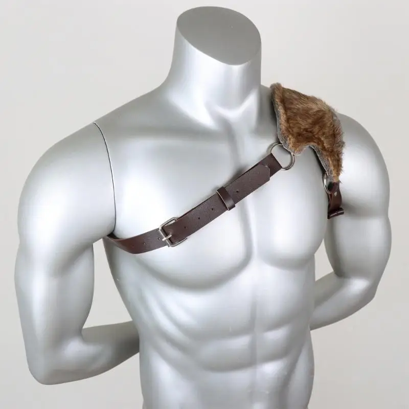 

49MF Medieval Shoulder Guard Furry Leather Shoulder Guard Adjustable Chest Harness