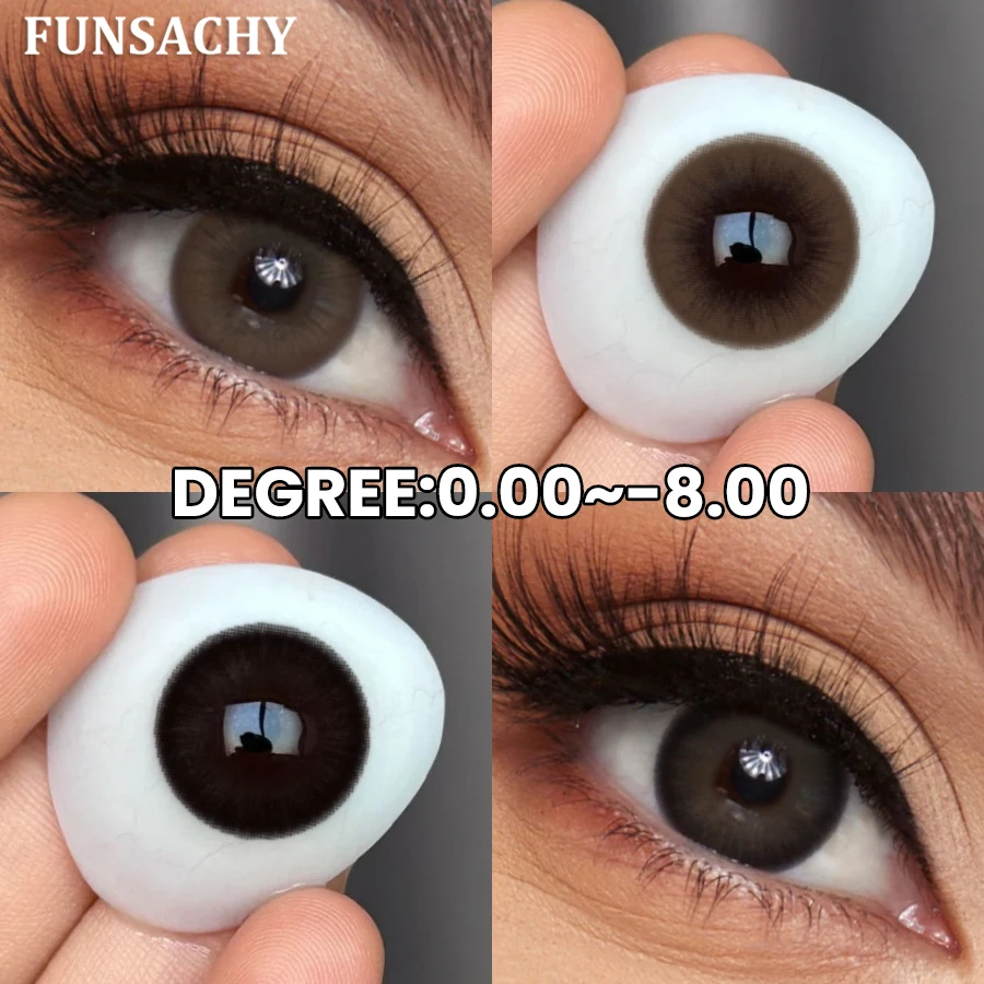 FUNSACHY 【0~-8,00】Kontaktlinsen mit Graden, Myopie-Farbkontaktlinsen für Augen, Schokolade, Schwarz, große Augen, Kontaktlinsen mit Sehstärke