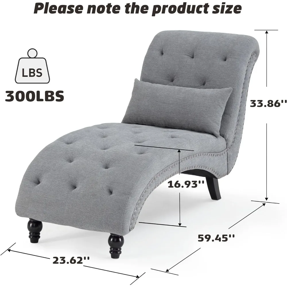 Tufted Soft Chaise Lounge Chair for Bedroom, Linen Rivets Chaise Lounge Indoor, Armless Upholstered Chaise Couch Chair