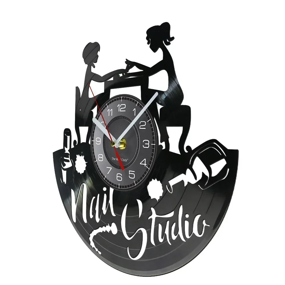 Nail Art Vinyl Record Wall Clock Nail Salon Studio Business Logo Wall Decor Vintage Vinyl LP Silent Wall Clock Manicurist Gift