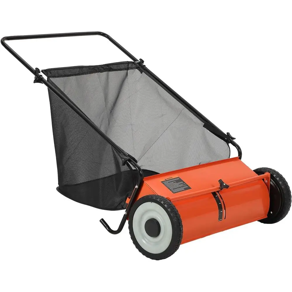 

26-Inch Push Lawn Sweeper, 7 Cu. t. Hopper acity Lea & Grass Collector with 4 Spinning Brushes, Adjustable Height, or Grass Clip