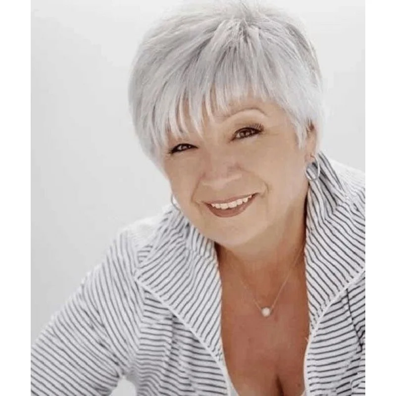 

Women Short Straight Pixie Cut Hair Silver Gray Synthetic Heat Resistant Wig