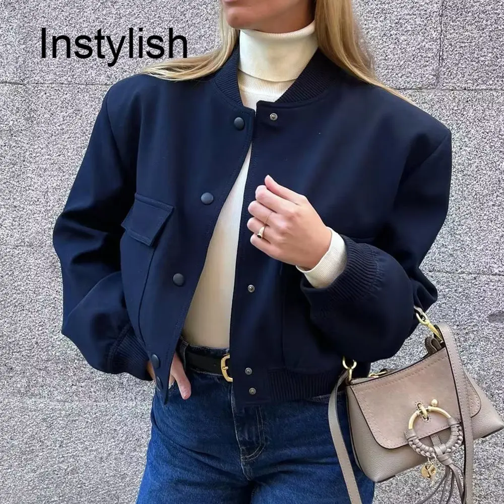 

Elegant Women's Bomber Jacket Fashion With Pockets Spring Jackets Coat Vintage Long Sleeve Casual New In Outerwears Chic Tops