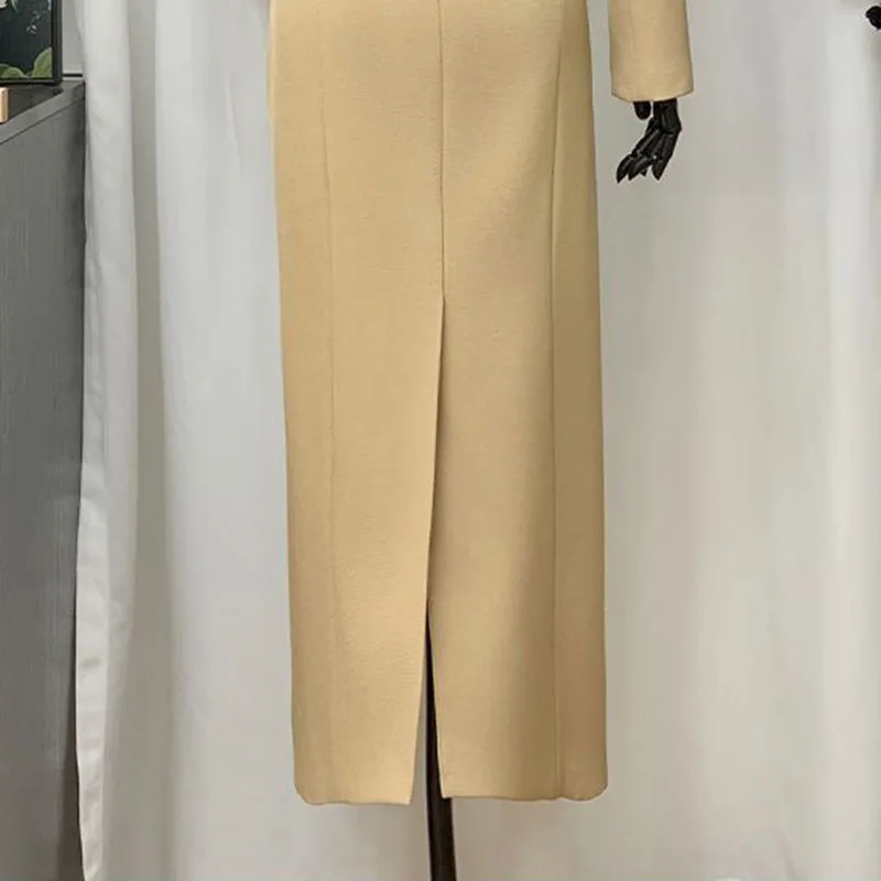Trench da donna kaki con risvolto primavera autunno 2025 Nuovo stile con fibbia a doppia fila Trench da donna di moda di alta qualità soprabito 642