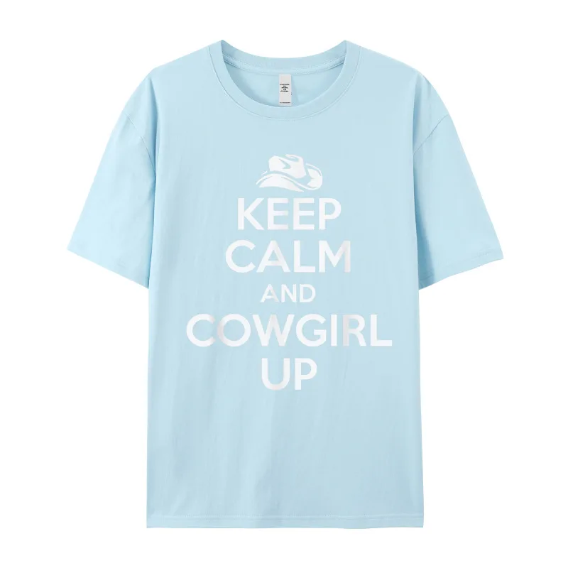 Graphic Keep Calm And Cowgirl Up Group Tshirts Crewneck Pure Cotton Man Tees Short Sleeve Lovers Day Group Tee Shirts image 3