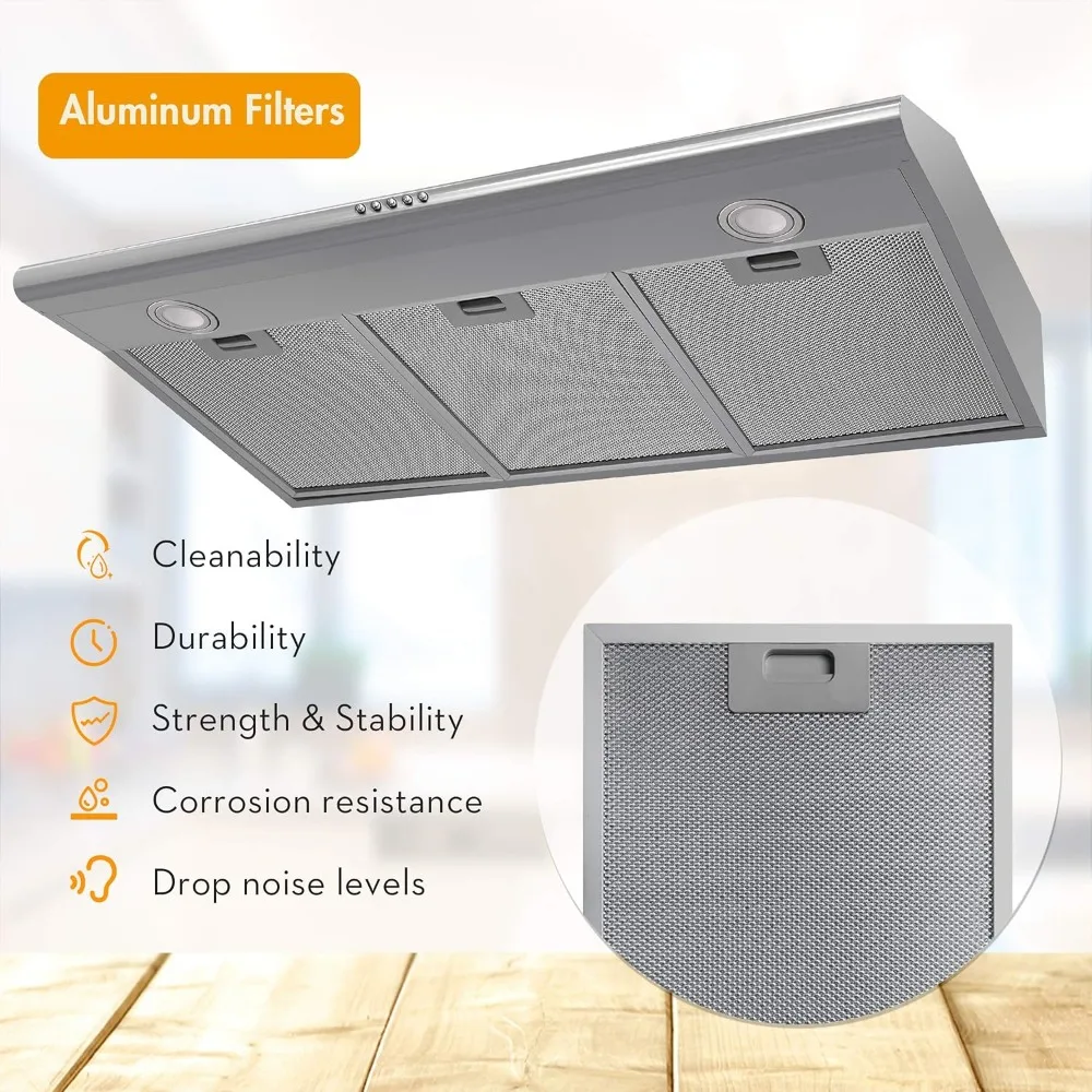 Bawah kabinet rentang tudung 36 inci dengan Ducted/Ductless Convertible, Slim kompor dapur ventilasi kap, lampu LED,