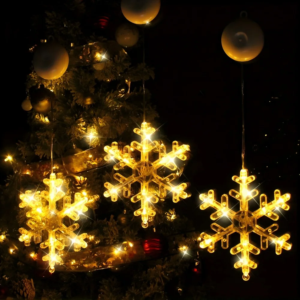 Natal led janela pendurado decorações, estrela santa floco de neve sino veado árvore em forma de luzes de fadas, ornamentos festivos