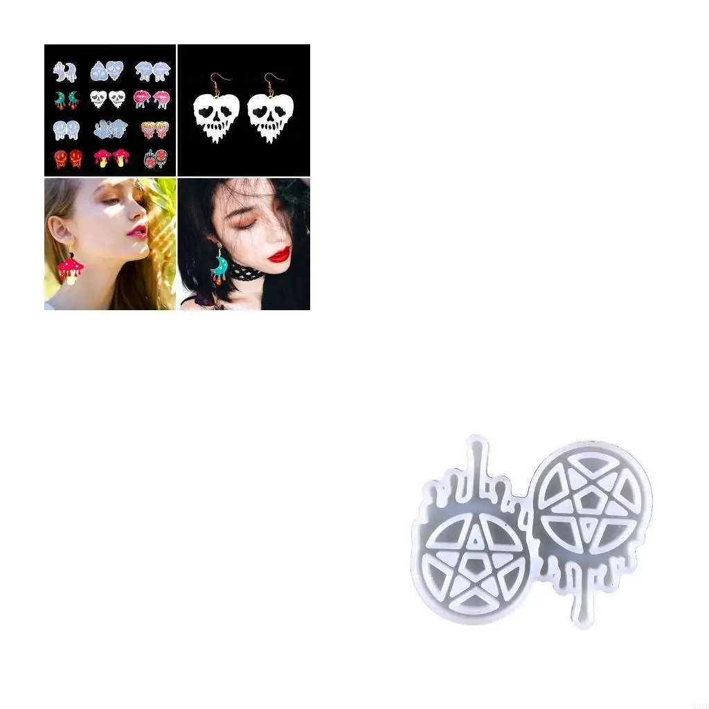 

1PC/7PCS DIY Bleeding Skull Lip Moon Shaped Earring Silicone Mold Halloween Earring Casting Mold for Girl Handmand Mold