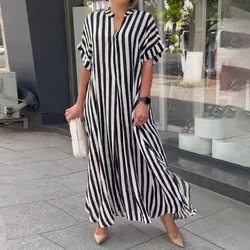 Vestido largo con cuello en V y estampado a rayas para mujer, vestido camisero con abertura lateral y manga corta, vestido largo informal De gran tamaño, bata De Plage