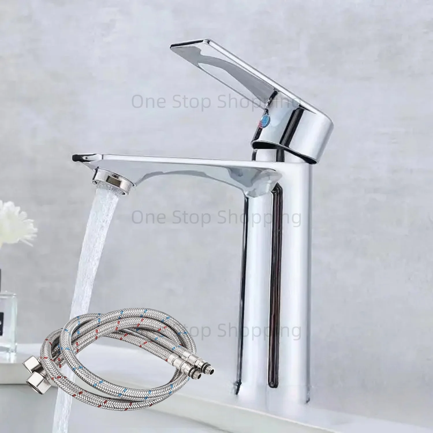 

Bathroom Sink Faucet Chrome Brass Single Handle Single Hole Basin Mixer Water Tap Deck Mounted Hot and Cold Water Kitchen Toilet