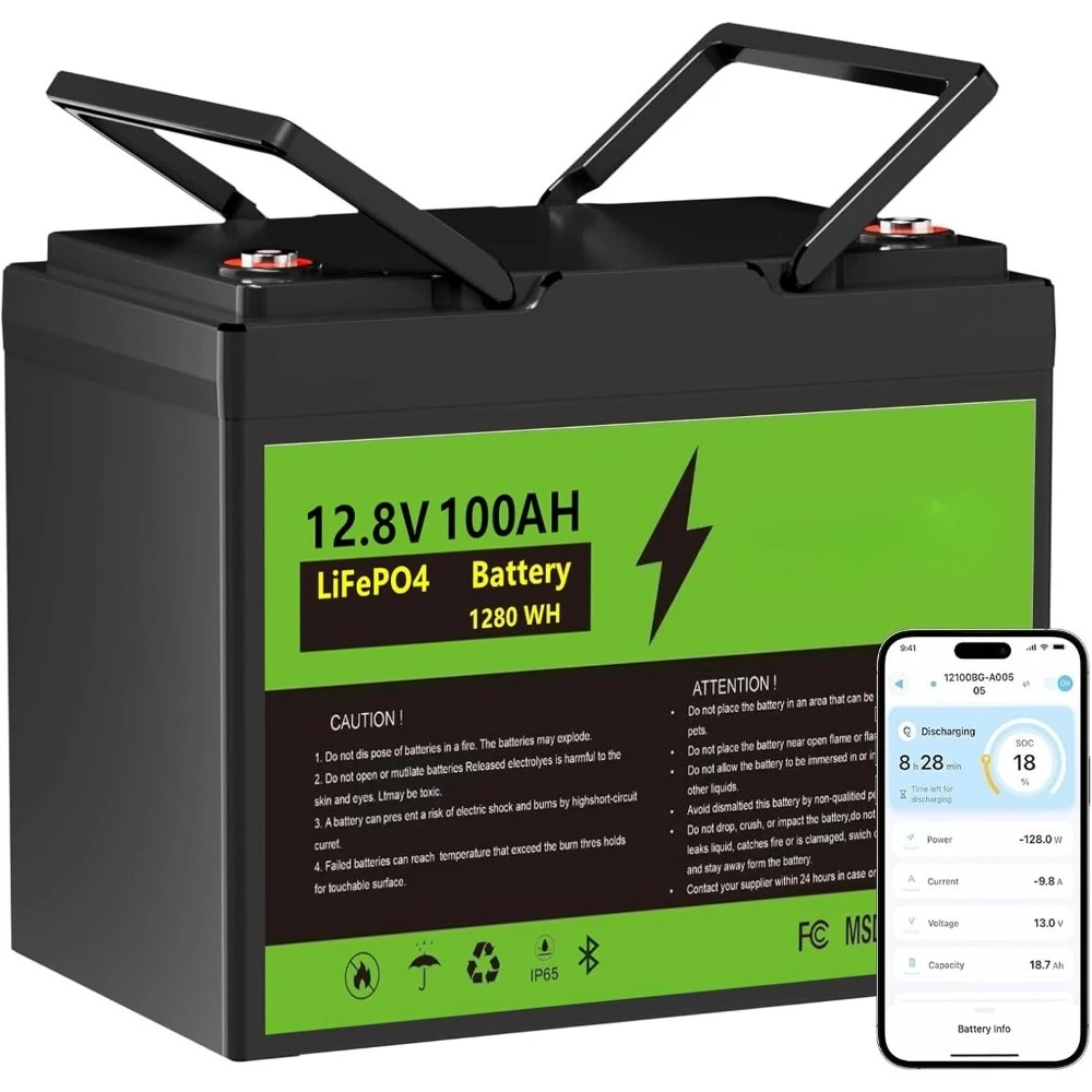 

12V 100Ah Group 24 LiFePO4 Battery with Bluetooth,Deep Cycle Lithium Battery,Built-in 100A BMS with Low-Temp Protection