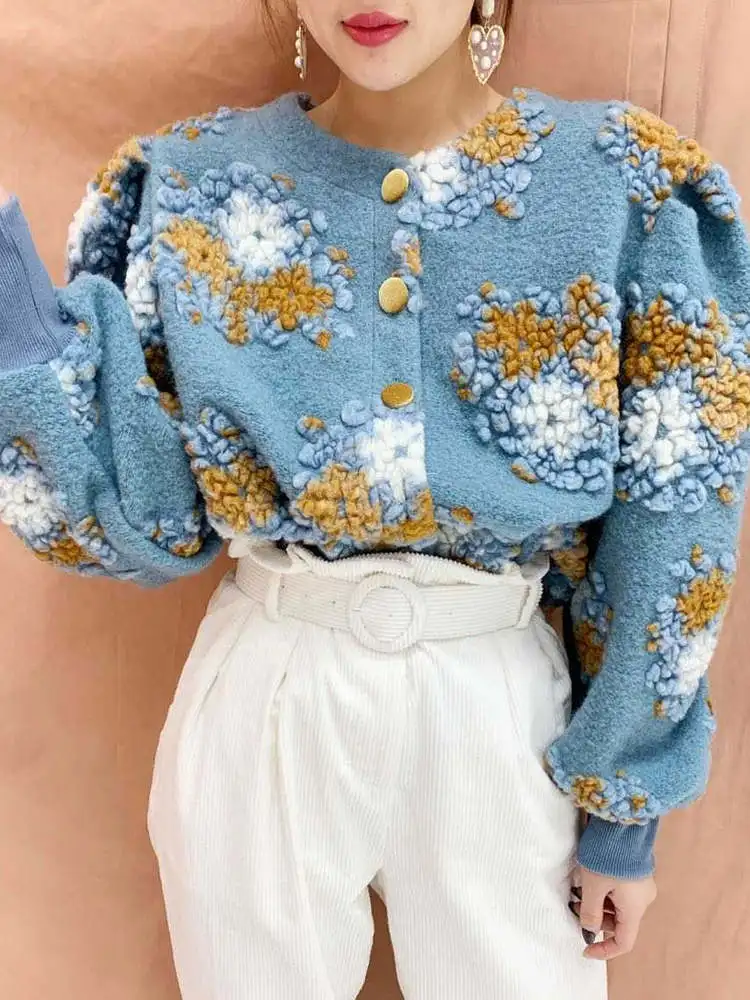 

Свободный женский хлопковый топ в стиле ретро с пузырьками и цветным цветочным 3D-дизайном, теплый и молодежный осенне-зимний топ