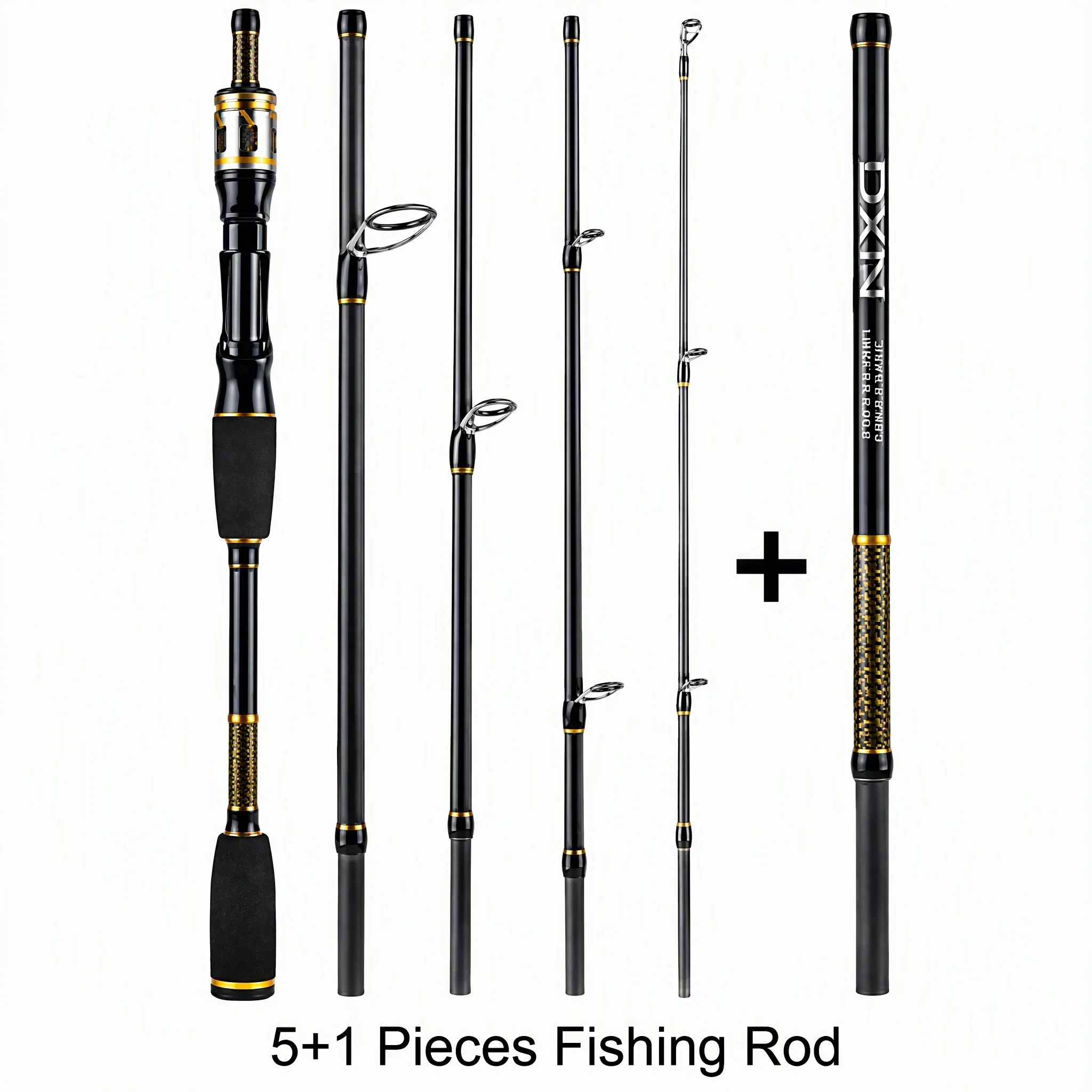 Goture 5+1 Sections Portable Spinning Fishing Rod 2-in-1 Changeable 8FT/9FT Carbon BlankTravel Lure Rod for Stream Lake Fishing