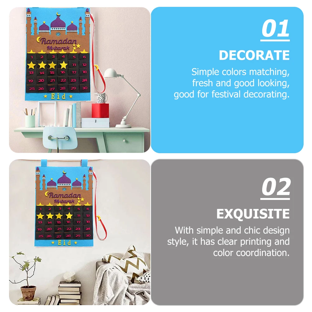 

Ramadan Wall Hanging Calendar Decorative Muslim nament Countdown Felt Material Stylish Festival DIY Decor Party Supplies