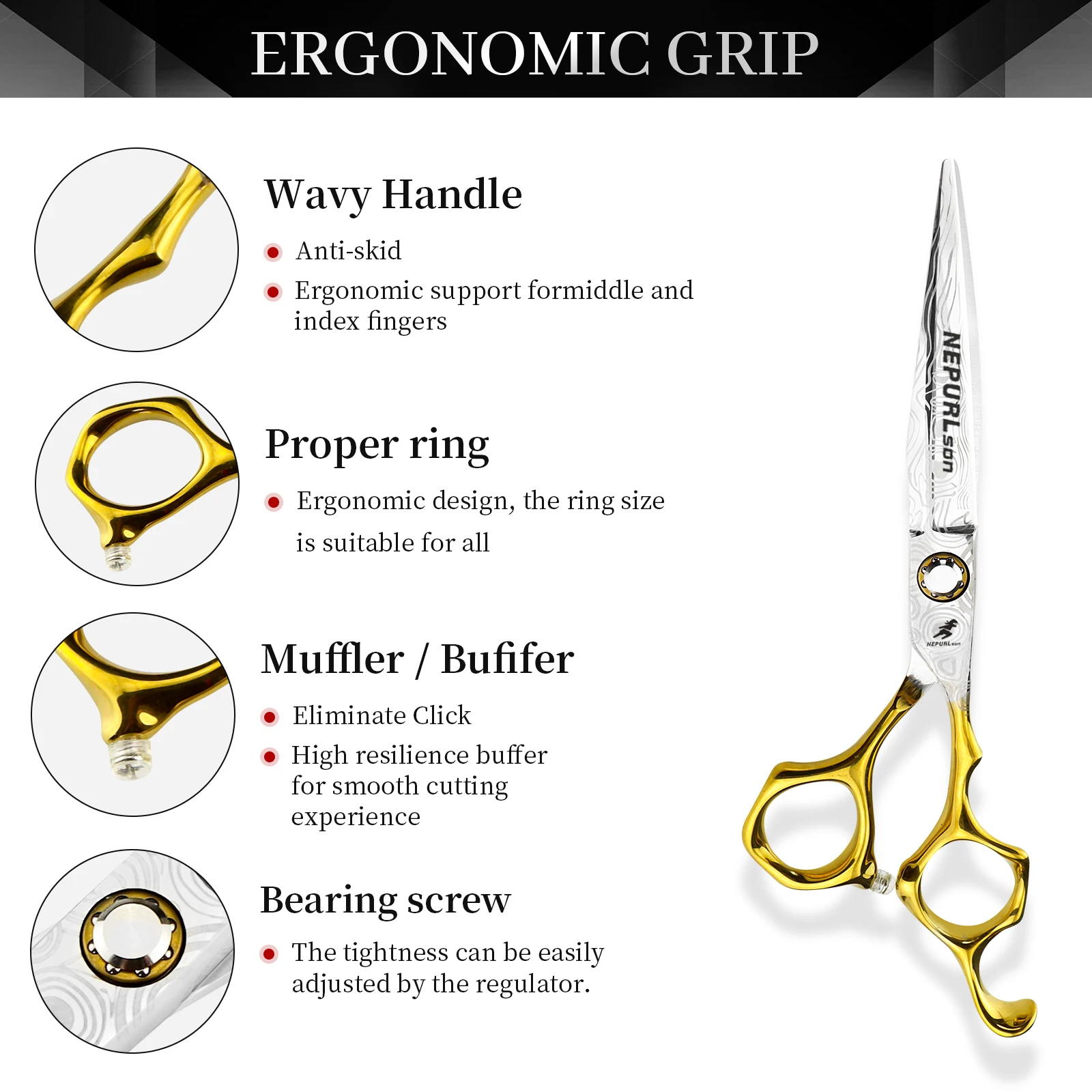 NEPURLSON Hair Scissors VG10 Steel, 6.0inch Hand Made Sharp Scissors Cutting Scissors Hairdressing Shears Barber Scissors