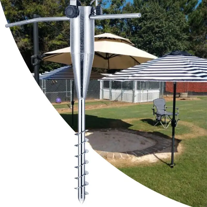 Outdoor Umbrella Base Metal Beach Umbrella Holder Heavy Duty Portable Bracket In Ground Parasol Mount For Sand Camping Lawn