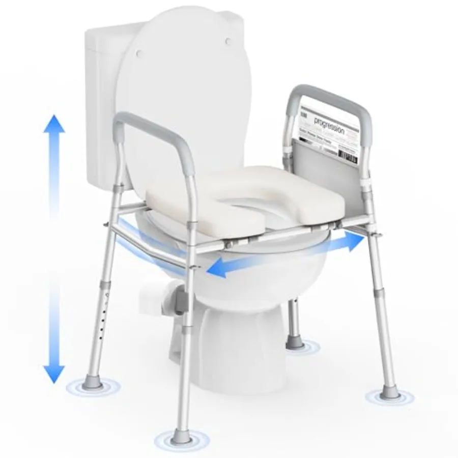 

Подъемное сиденье для унитаза для пожилых людей с ручками, регулируемое по высоте и ширине, усиленная рама, выдерживает до 300 фунтов, мягкое сиденье с подушкой.