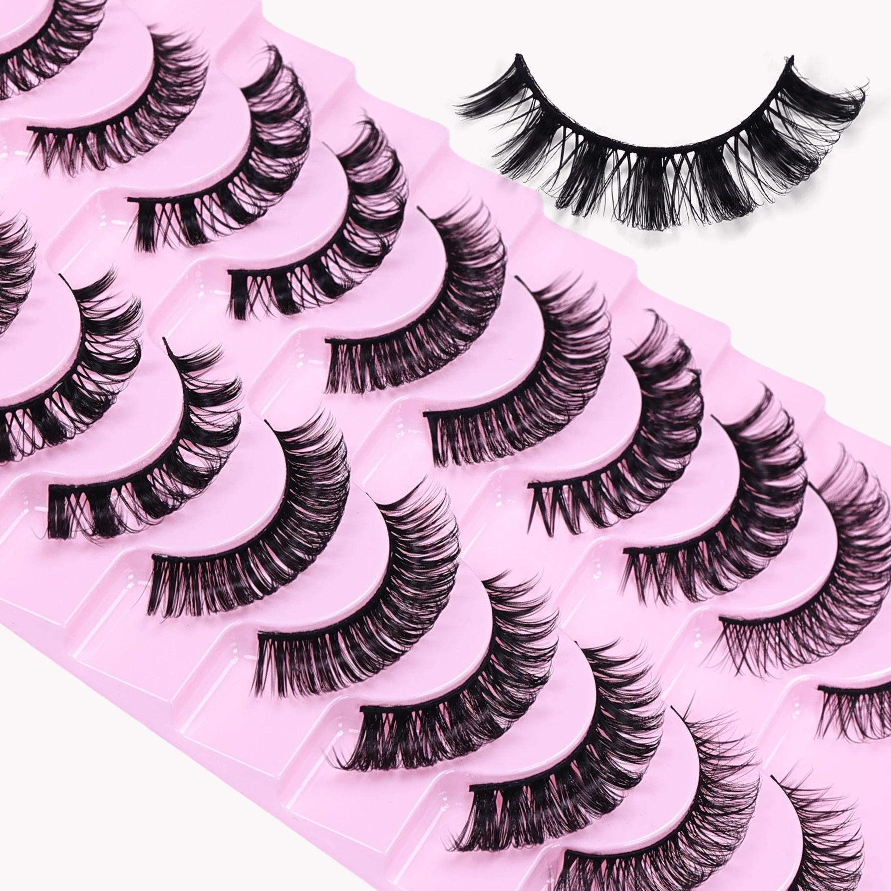 10Pairs Lashes D Curl 10-16mm Russian Lashes 3D Fake Eyelashes Reusable Fluffy Russian Strip Lashes