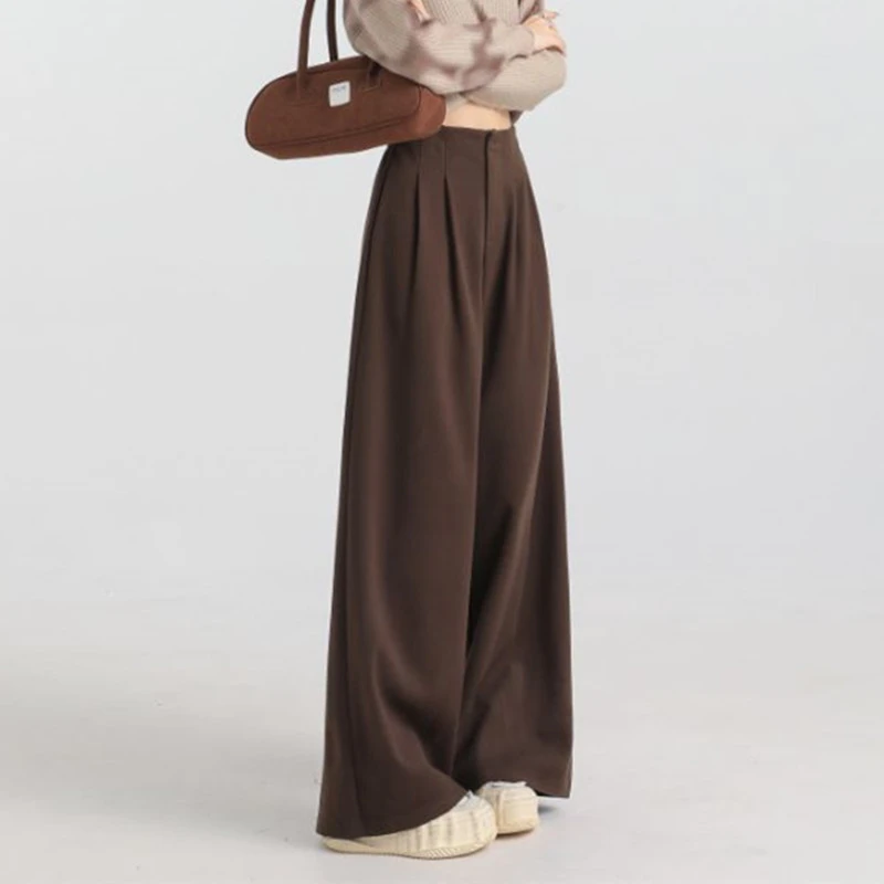 FINEWORDS خمر عارضة عالية الخصر مكتب السراويل النساء أنيقة فضفاضة الصوفية بانت Easymatch كامل طول السراويل واسعة الساق