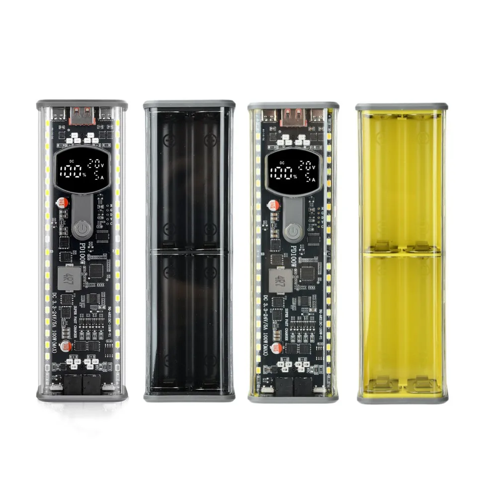 PD 100W Transparent Power Bank Case Solder‑Free 8 Slot 21700 Battery Holder DC3.3‑24V Adjustable Voltage LED SOS Light DIY Shell