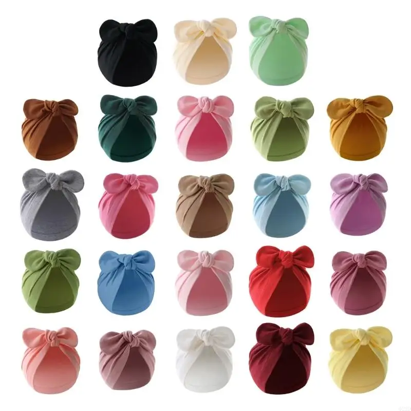 

Q22D Baby Bowknot Beanie Hat Large Bow Turban Hat for Newborn Boys Girl 0-12M Soft Breathable Headdress Universal Photo Hat