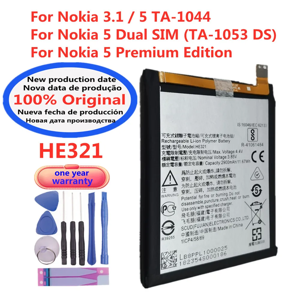 

2900mAh HE321 Original Battery For Nokia 3.1 / 5 TA-1044 For Nokia 5 Dual SIM (TA-1053 DS) 5 Premium Edition Phone Battery