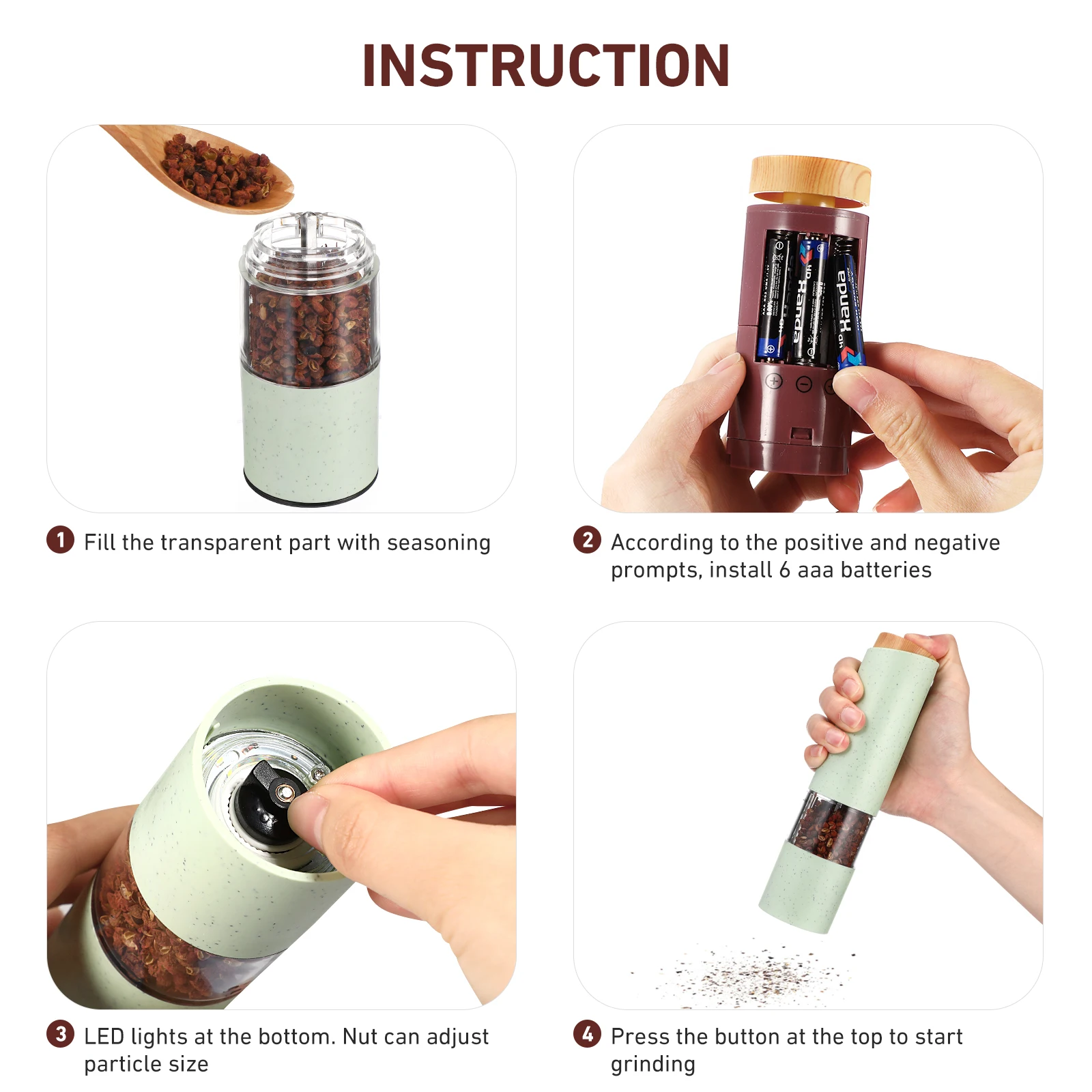 

2Pcs Electric Pepper Grinder Adjustable Coarseness Transparent Acrylic Kitchen Salt Pepper Shaker Set with Holder for Home