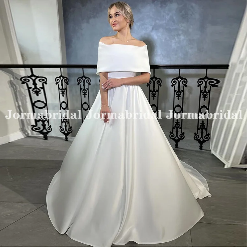 

Princess Boat Neck Wedding Dress Puffy Ball Gown Off The Shoulder Custom Made Satin Bridal Dresses for Women Wedding Gowns 2024