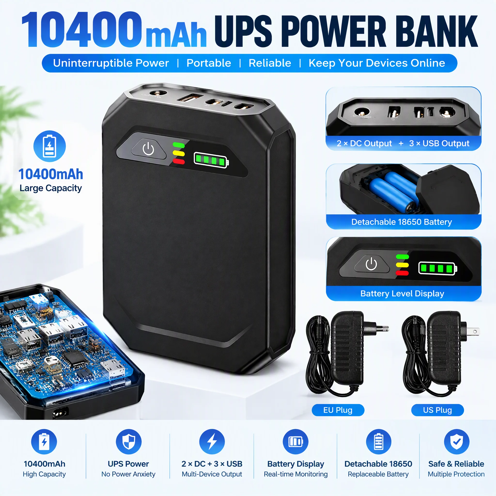 Dc Power Supply 12V - 10400mAh Mini UPS, ononderbroken stroomvoorziening, met