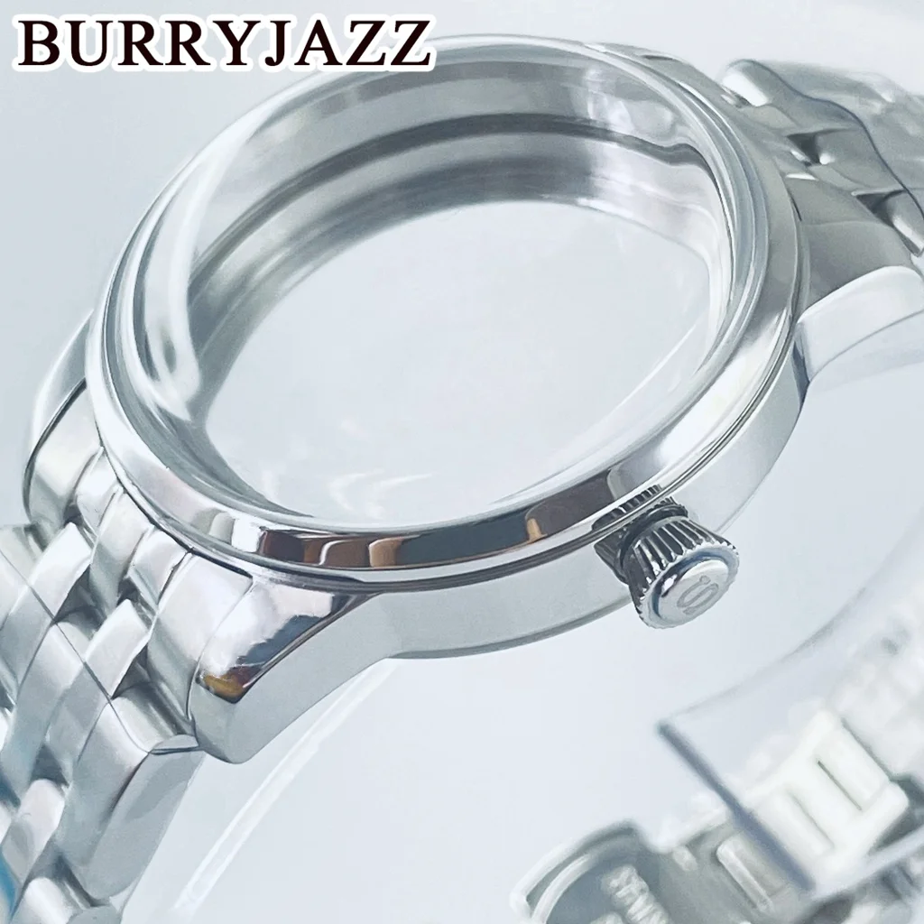 BURRYJAZZ 33mm NH35 NH36 NH34 NH38 NH70 NH72 Etui na zegarek Srebrne koktajlowe sterylne etui Łukowe szkło — zdjęcie 5