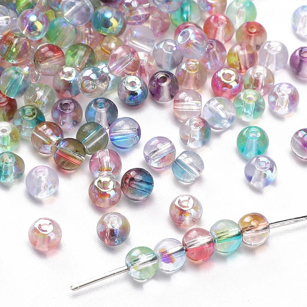 4mm AB Aurora Glass Round Beads Two-Tone Transparent Loose Beads for DIY Jewelry Necklace Bracelet Earrings 90pcs/Bag