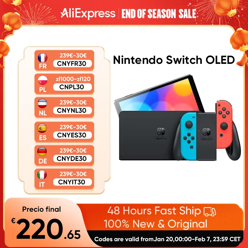 Nintendo Switch OLED Game Console with white or neon (64GB) 7 inch OLED screen enhanced Audio LAN port with cable